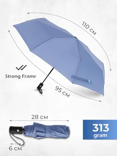 Windproof Travel Umbrella - Compact, Light, Full Automatic Open/Close - Folding Backpack Umbrella for Rain & Sun UV Preotection For Men & Women, Unbreakable 8 Fiberglass Ribs UK Design - color: Pigeon Blue