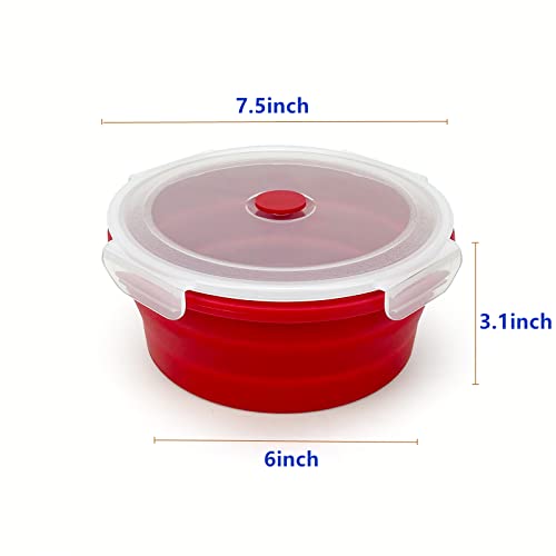 1200ml Large Camping Bowl with Foldable Spoon, Collapsible Bowl With Lid, Silicone Bento Box Container, For Travel Camping Meal Prep & Food Storage, Microwave Dishwasher Safe, Red - color: Red