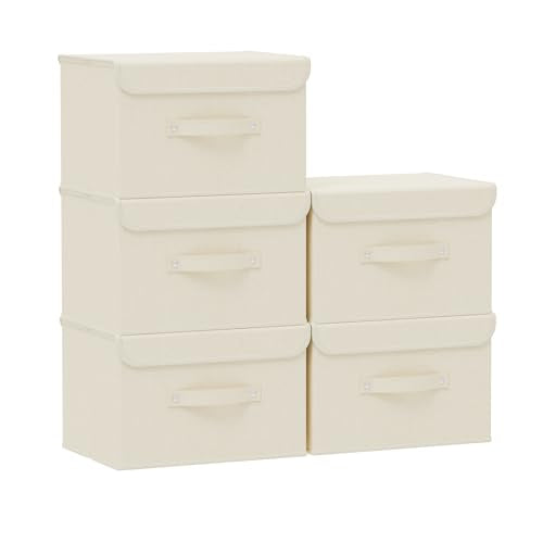 Cloth Storage Baskets with Handles,Beige 10.2x7.9x6.7in,5 Pack - color: Beige, size: 10.2x7.9x6.7in(5-pack)