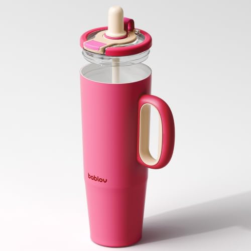 BABLOV Ceramic Lined Tumbler with Straw 40oz Insulated Coffee Tumbler - color: Berry, size: 40 Ounces