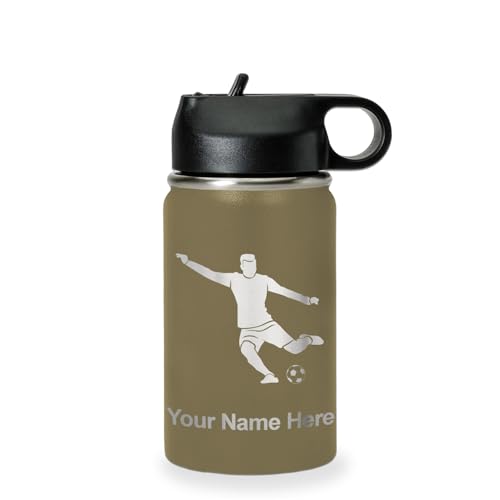 LaserGram Personalized 12oz Water Bottle, Soccer Player Man (Camo Green) - color: Camo Green, size: 12 Ounces