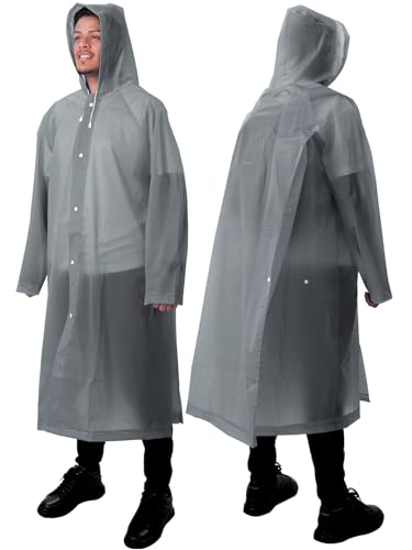 ANYOO 2-Pack Rain Ponchos for Adults Reusable Raincoats with Hooded and Drawstring Emergency for Men Women - color: Grey