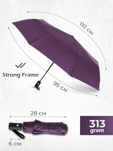 Windproof Travel Umbrella - Compact, Light, Full Automatic Open/Close - Folding Backpack Umbrella for Rain & Sun UV Preotection For Men & Women, Unbreakable 8 Fiberglass Ribs UK Design - color: Mulberry