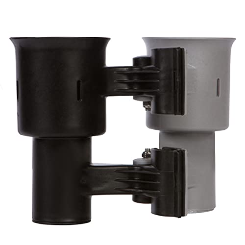 ROBOCUP, (Black&Gray), Patented Clamp On Boat Cup Holder | Multifunction Dual Drink Caddy for Fishing Poles, Tools, Net, Gaff | Portable Storage for Boating, Beach, Umbrellas, Golf Carts, Strollers - color: Black & Gray, size: Standard Spring