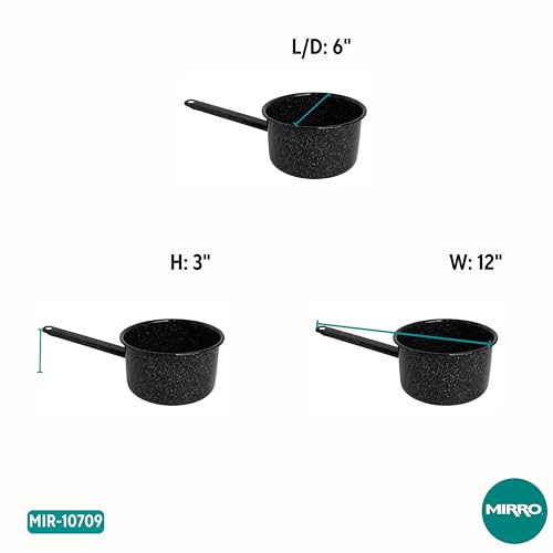 MIRRO 1.25 Qt Enamel Saucepan for Sauces, Black | Compact Size for Efficient Cooking, Smooth Glass Enamel Coating, Comfortable Extended Handle, Versatile for Sauces, Gravies - size: 1.3 Quarts