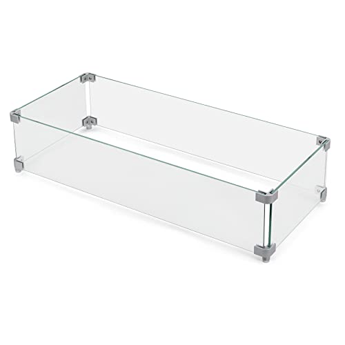 NUU GARDEN 27.6'' x 11.7'' x 6.5" Rectangular Fire Pit Wind Guard, Transparent Tempered Glass, Polished Aluminum Brackets, 3M Anti-Slip Pads, Fit for Best Choice 52-inch Fire Table WG01 - size: 27.6 x 11.7 x 6.5