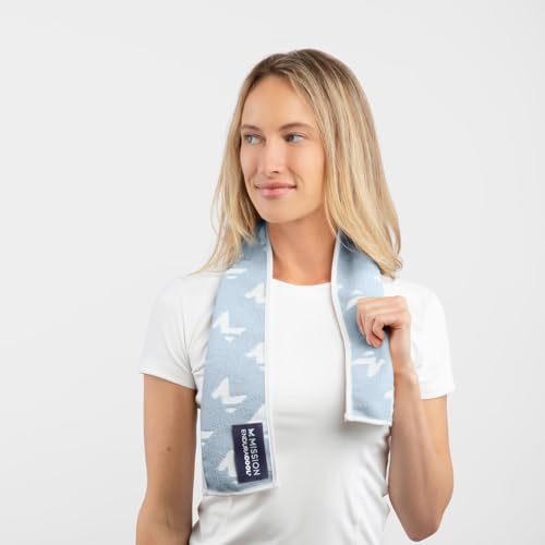 MISSION Instant Cooling Up to 8 Hours Enduracool+ Mini Performance Towel, 2 Pack, UPF 50, Fast Drying, for Outdoors, Running, Sports, Hiking, Camping, Gym (Ash Gray & Soft Blue)