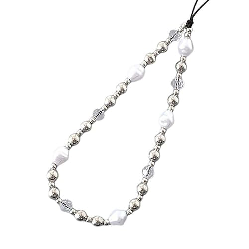 Beaded Phone Lanyard Wrist Strap Phone Charms Fixed Beads Pearl Chain - color: PC-cpzz-1