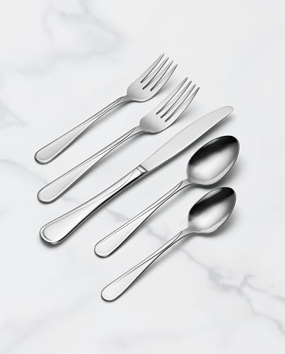 Oneida Flight 45-Piece 18/0 Silverware Set for 8, Flatware | mirror finish, dishwasher safe | includes serving spoons and utensil set | cutlery set, wedding silverware - style: 45-Piece Flatware Set