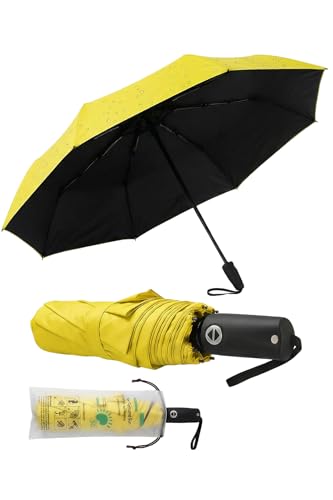 BAODINI Compact Travel Umbrella Small Windproof Auto Open Close for UV Sun Protection UPF 50+ and Rain Fits Backpack Purse & Suitcase - color: Yellow