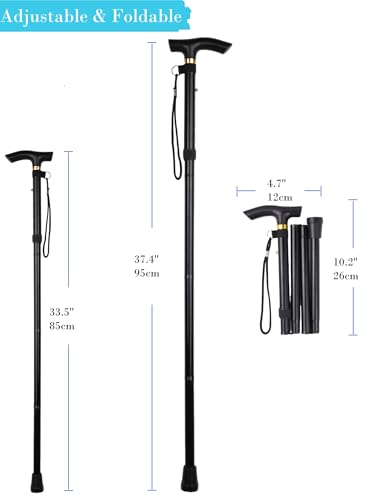 Folding Lightweight Walking Stick - Adjustable Aluminum Metal Collapsible Travel Cane with Non-Slip Rubber Base - color: Blue