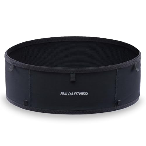 Build & Fitness LiteBelt Running Belt – 4 Quick Top-Access Pockets –Flip Waist Pack, Running Phone Holder – Fits All Size Phones, Keys, Cards, Earpods, GUs – for Men and Women (Black, L) - size: Large