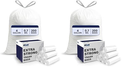 Plasticplace 4 Gallon White Drawstring Trash Bags,– 0.7 Mil Leak-Proof Garbage Liners for Small Trash Can,Bathroom,Kitchen,Office,and Car Use,200 Count (Pack of 2) - size: 200 Count (Pack of 2)