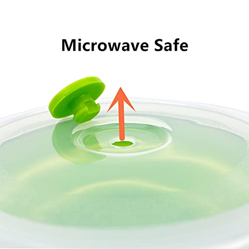 CCyanzi 3piece Round Collapsible Bowl with Lids, Silicone Food Storage Containers, Microwave & Freezer Safe, Space Saving for Kitchen Cabinet and Camping Backpack,(Green Gray) - color: green with gray