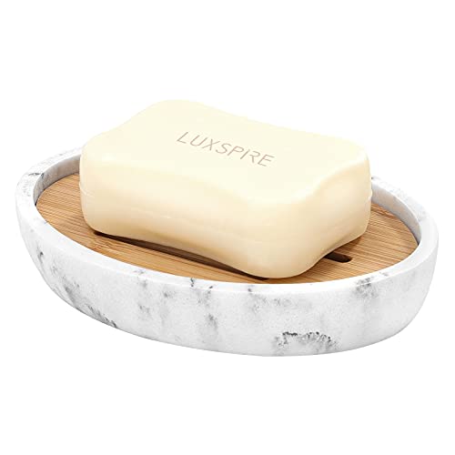 Luxspire Bamboo Soap Dish, Holder for Bathroom& countertop, Gravel White - color: Bamboo+gravel White