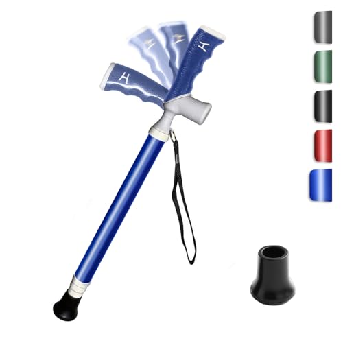 Titanium Alloy Walking Cane for Men & Women – Foldable & Adjustable Walking Stick with 2-in-1 T/L Ergonomic Handle, Lightweight & Heavy Duty Collapsible - color: BLUE