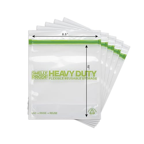 REUSABLE STORAGE BAGS by Smelly Proof, Large HEAVY DUTY 5-mils US-Made BPA FREE, NO PEVA, Dishwasher-Safe Reusable Freezer Bags CLEAR FLAT Quart 10" x 8.5" 5pk - size: 5pk Large Quart 10x8.5"