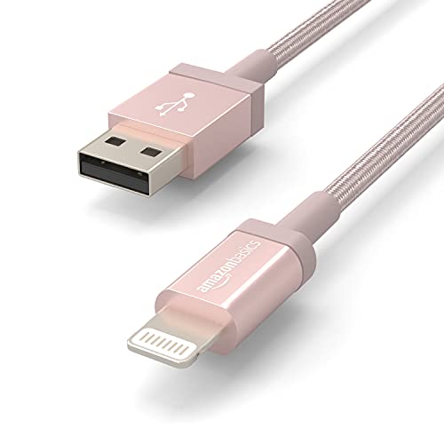 Amazon Basics USB-A to Lightning Cable, Apple MFi Certified, Nylon Braided Cord for iPhone 14 13 12 11 X Xs Pro, Pro Max, Plus, iPad, High Speed Transfer, 6 Foot, Rose Gold - color: Rose Gold, size: 6 Feet, style: 1-Pack