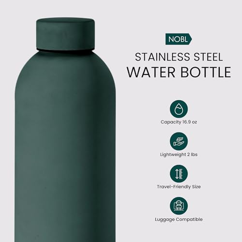 NOBL Stainless Steel Water Bottle, 17 Oz Leak Proof Thermos, Forest Green | Double Wall Vacuum Insulation Keeps Drinks Cold 24 Hrs, Hot 12 Hrs, Sealed, 500 Ml, Fits Carry-on Cup Holder - color: Forest Green