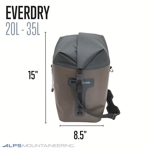 ALPS Mountaineering EverDry Roll-Top Tote – Waterproof Travel & Beach Bag with Adjustable Strap & Lashing Points for Boating & Kayaking - color: Brown, size: 20-35L