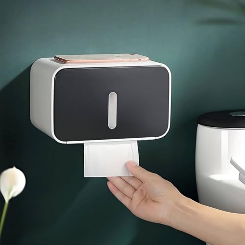 Outdoor Waterproof Toilet Paper Holder for Bathroom - Pet Proof Plastic TP Tissue Holder Dispenser Full Covered Adhesive Mounted Box for RV Shower TP Roll