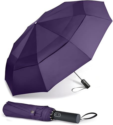 MRTLLOA Compact Golf Umbrella, 10 Ribs Vented Windproof Travel | 49/54/62 Inch Large Oversize, Double Canopy, Quick-Dry Fabric, Lightweight, Umbrellas for Rain - color: Purple, size: 62 Inch