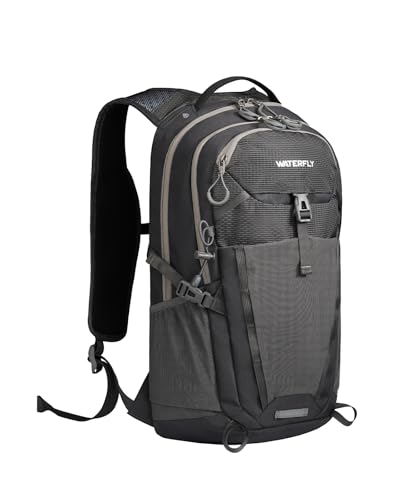 WATERFLY Small Lightweight Hiking Backpack: 20L Outdoor Daypack with Phone Pocket, Hydration Compatible, Breathable Backpanel, Multi-Compartment for Camping Trekking Travel Women Men - color: Grey