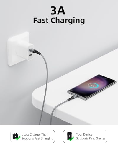 Short USB A to USB C Cable 18 inch 3Pack, 1.5FT USBC Cable 3A Fast Charging - color: Grey+White, size: 1.5FT
