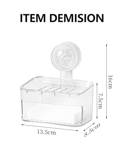 Suction Cup Soap Dish - Clear Suction Soap Holder with High-Density Sponge, Strong Suction & Reusable Adhesive NO-Drilling Waterproof Soap Sponge Holder for Shower Bathroom Bathtub Kitchen - style: 1 Layer+Sponge