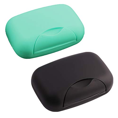 2 Pcs Plastic Soap Case Holder Container Box Home Outdoor Hiking Camping Travel Blue & Black - color: Blue & Black