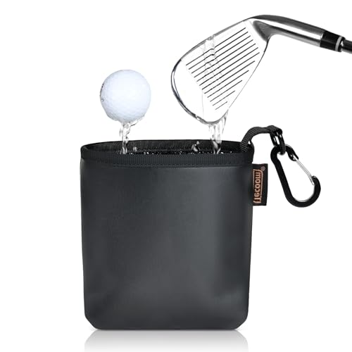 Tecoom Golf Ball Cleaner Pouch, Golf Club Cleaning Bag with 3-Layer Waterproof Clean Face Techy, PU Leather Exterior, Portable Club Grooves Washer, Detachable Clip - size: 5.9"×5"×2.4"-Pack of 1