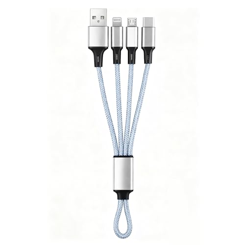 IFLASH MicroUSB/Type C Cable (3in1), 3 in 1 Multi USB Charging Short 8” Keychain Cord Compatible with Galaxy S10 S9 S8, iPhone 17 16 15 14 13 12 XS MAX XR 8 7 6 Plus (Silver) - color: Lightning + TYPE C + Micro (Silver)