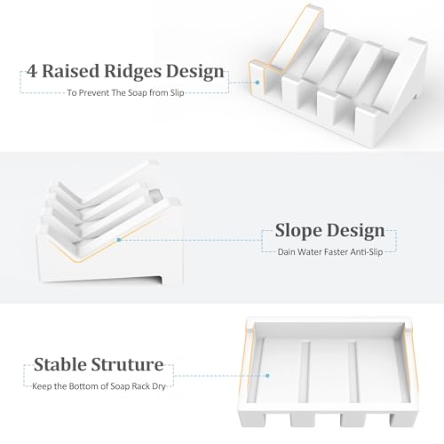 Silicone Soap Dish,3PCS Self Draining Bar Soap Holder for Shower,White | Self draining silicone soap dish with drainage,waterfall design keeps bar soap dry,extended soap holder for shower,bathroom - color: 3*white