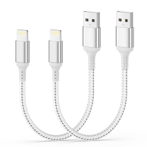 MFi Certified Short iPhone Charger Cord 1ft, USB to Lightning Cable | For Apple CarPlay & Power Bank, 2 Pack Durable Nylon 12-inch Short Lightning Cable for iPhone 14 13 12 11 Pro Max SE iPad - size: 1 FT