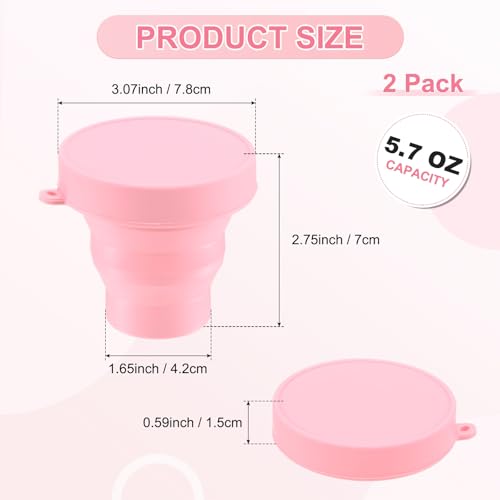 M METERXITY 2 Pack Collapsible Travel Cup, 5.7oz(170ml) Silicone Portable Foldable Water Cup Bottle for Travel/Camping/Hiking, Reusable [Pink] - color: Pink