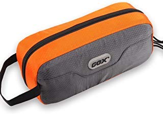 Small Travel Toiletry Bag for Men, Dopp Kit Mens, Zipper Pouch for Travel - color: Grey/Orange