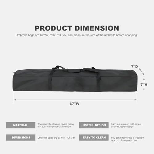 67 Inch Waterproof Umbrella Storage Bag for Outdoor Beach Umbrella bag, Oversized Hammock and Steel Stand With Handles and Zippers,Tent Pole Bags,Travel Sports Equipment Bags,Black