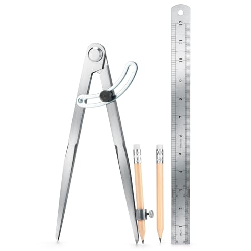 Woodworking Compass Geometry Set - Large Locking Pencil Compass for Drawing Circles, Professional 8 Inch Woodworking Compass with 2 Pencils and a 12inch Ruler, Perfect for Precision Geometry. - size: 8 Inch