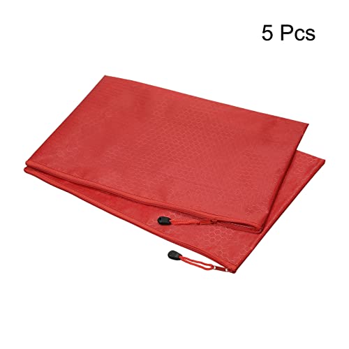 PATIKIL Waterproof Zipper File Bags 5 Pack B4 Document Storage Folders Bills Pencil Pouch for Office Travel, Red - color: Red