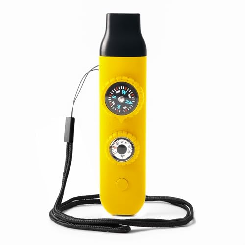 Emergency Survival Safety Whistle，Whistle for Kids with Lanyard,Compass,Thermometer,Ideal for Kayaking, Boating, Hiking, Camping, Climbing - color: Yellow