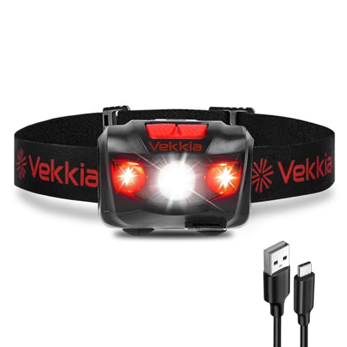 Vekkia LED Headlamp Rechargeable - 5 Lighting Modes - color: Black Rechargeable