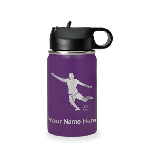 LaserGram Personalized 12oz Water Bottle, Soccer Player Man (Dark Purple) - color: Dark Purple, size: 12 Ounces