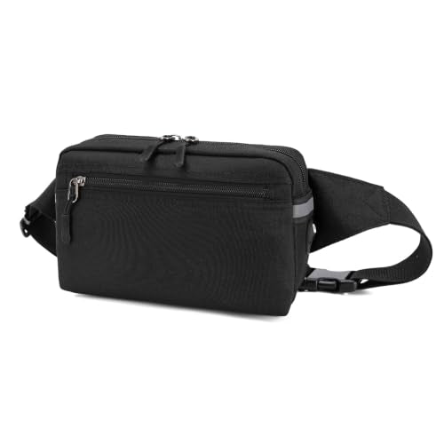 Mini Hiking Waist Bag, 3-Pocket 1.7L RFID Blocking Fanny Pack for Men Women - color: Black
