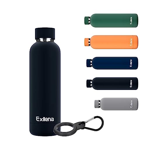 Exllena Slim Insulated Water Bottles for Travel 18oz with Clip, Double Wall Vacuum Stainless Steel Water Bottle Keeps Drinks Cold 24 Hrs/Hot 12 Hrs, 100% Leakproof, BPA Free(Black) - color: Black, size: 16.9 Ounces