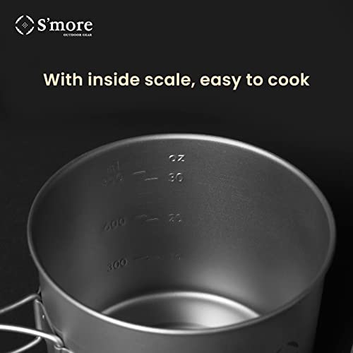 S'More Titanium Cooking Set, Pot and Pan 2 in 1 with Folding Handle, Ultralight Eco-Friendly Camping Cookware for Traveling, Picnic, and Hiking