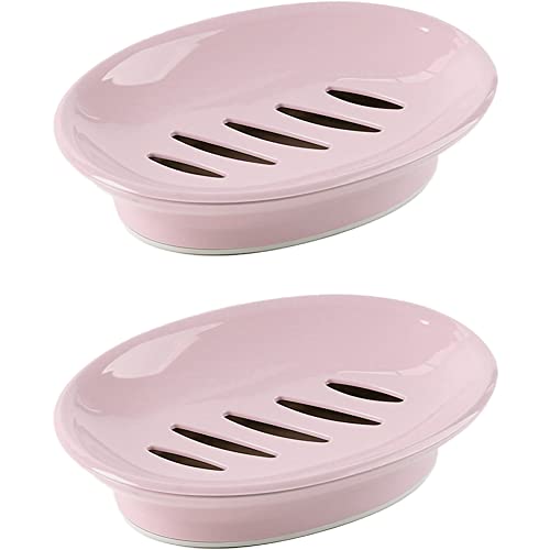 WYOK 2-Pack Soap Dish Plastic Soap Holder with Drainage for Shower (Pink) | Bar Soap Tray, Soap Case with Drain, Keep Soap Dry, Self Draining, Non-Slip, Easy Cleaning, For Bathroom Kitchen Sink - color: Pink