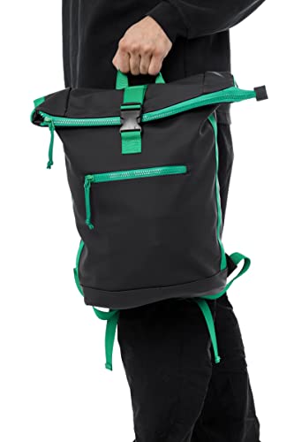 X RAY Roll Top Laptop Backpack for Men Women, PU Leather Expandable Roll Up Backpack Capacity Adjustable 22L Fits 15.6" Laptop, Black/Kelly Green - color: Black/Kelly Green