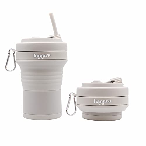 HANARA Collapsible Cup with Reusable Straw – 18 Oz (550 Ml), Portable Travel Mug, BPA-Free, Leak-Proof, Microwave & Dishwasher Safe, Multi-Purpose for Hot & Cold Drinks – Gray - color: Gray