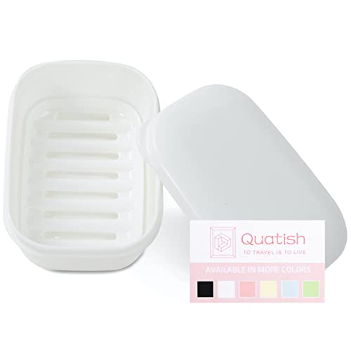 Quatish Leakproof Soap Dish with Lid & Draining Layer, Shatterproof Travel Bar Soap Holder Case Container, Portable Travel Size Toiletries Essentials for Camping, Gym, Bathroom, White - color: White, size: Medium