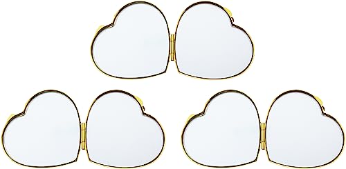 Stephanie Imports Set of 3 Slim Heart-Shaped Double Sided Magnifying Compact Mirrors (Small, Gold) - color: Gold
